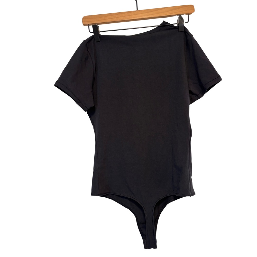 NWT Quince Organic Cotton Spandex Crew Neck Short Sleeve Bodysuit Black Size M - Picture 6 of 6